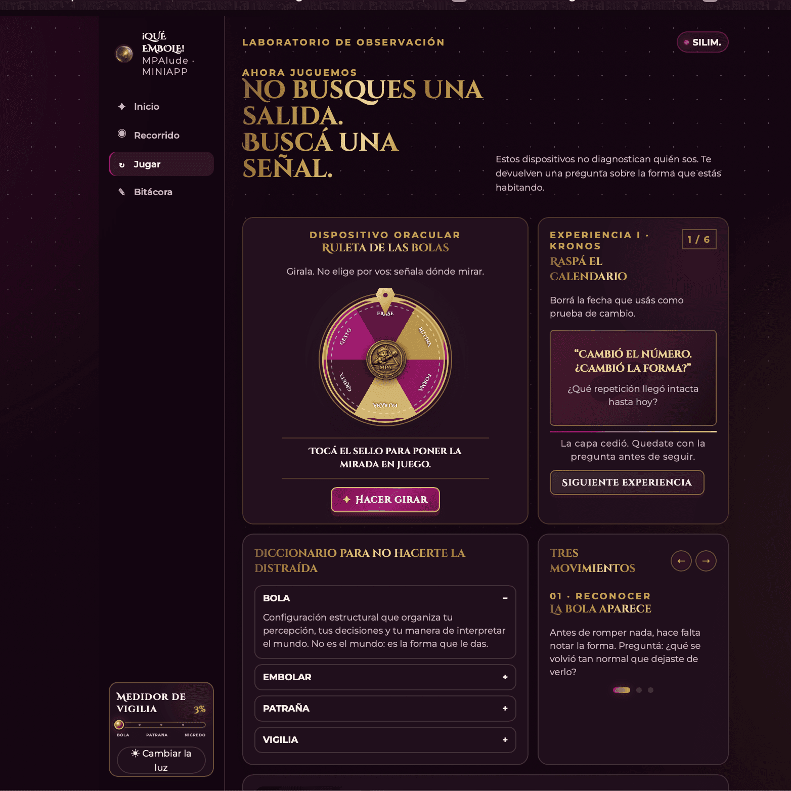 Ruleta y juego interactivo de la miniapp de ¡Qué Embole!